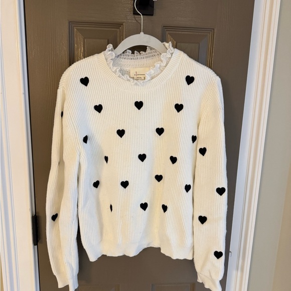 Anthropologie Valentine Ruffle Collar Heart Sweater - Picture 2 of 6